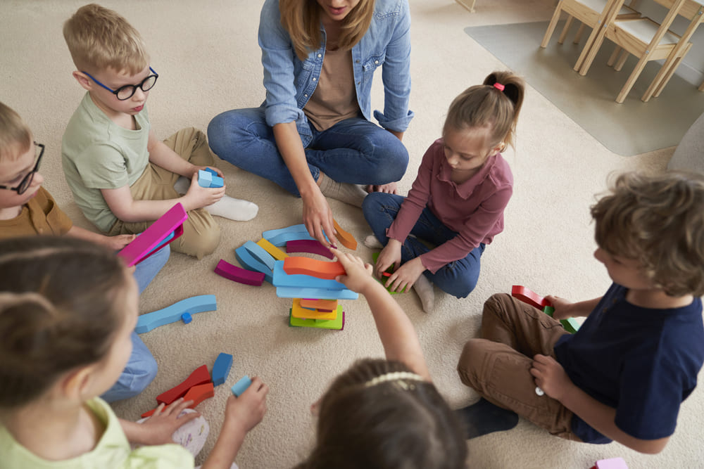 top view of children playing